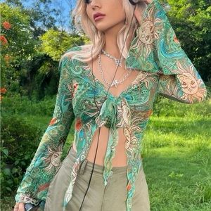 Shein Sun Print Mesh Top & Skirt Set